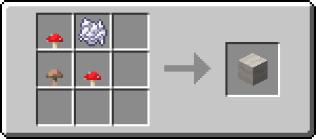RM
BR

R = Red Mushroom
M = Bone Meal
B = Brown Mushroom

Result = Mushroom Stem Block